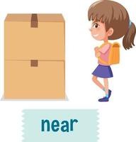 Preposition of place with cartoon girl and a box vector