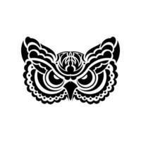 The face of an owl from patterns of polynesia. Isolated on white background. Vector illustration.