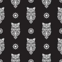 Simple owl seamless pattern in boho style. Good for backgrounds and prints. Vector illustration.