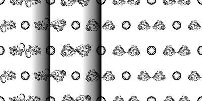 Set of Seamless black and white pattern with flowers and monograms in Simple style. Good for backgrounds and prints. vector
