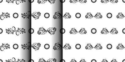 Set of Seamless black and white pattern with flowers and monograms in Simple style. Good for backgrounds and prints. Vector