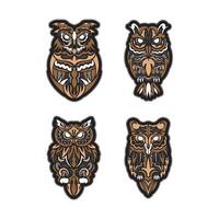 Set of owls in boho style. Good for backgrounds, prints, apparel and textiles. illustration. vector