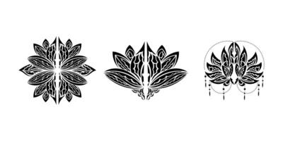 Set of lotus pattern in Simple style. Black and white print. Isolated. Vector