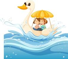 A water splash with duck boat on white background vector