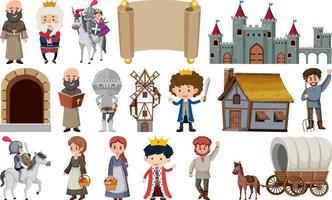 conjunto de edificios de personajes medievales vector