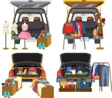 Flea market concept with set of different car boot sales vector