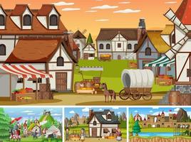 Set of different scene medieval vector