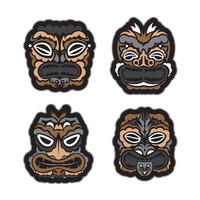 Polynesia and Maori masks set. Hawaiian style faces. Isolated, . vector