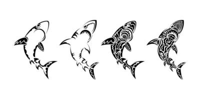 Polynesian style shark tattoo set. Vector illustration.