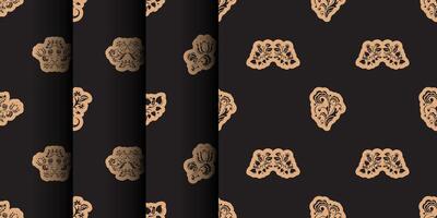 Set of Seamless luxury pattern with flowers and monograms in Simple style. Good for backgrounds, prints, apparel and textiles. illustration. vector