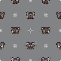 Seamless pattern with tiger head in simple boho style. Good covers, fabrics and printing. vector