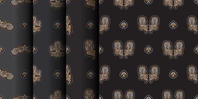 Set of Seamless dark pattern with monograms in the Baroque style. Good for clothing and textiles. Vector illustration.