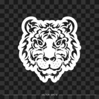 The tiger's face is made up of patterns. Lion head print. Vector illustration.