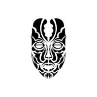Tiki face, mask or totem. Samoan style patterns. Good for tattoos, t-shirts, and prints. Isolated. Vector illustration.