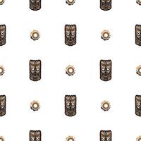 Seamless pattern with mask in Maori style. Polynesian style tiki. Good for backgrounds and textiles. vector