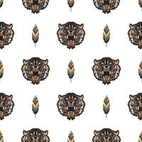 Seamless pattern with tiger head. Vector