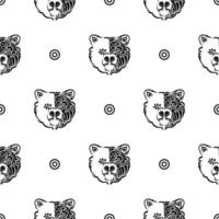 Black-white seamless pattern with bear face. Good for covers, fabrics, postcards and printing. Vector illustration.