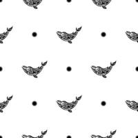 Seamless Black and White Pattern with Whales in Simple Style. Good for covers, fabrics, postcards and printing. illustration. vector