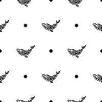 Seamless Black and White Pattern with Whales in Simple Style. Good for covers, fabrics, postcards and printing. Vector illustration.