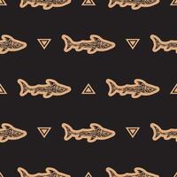Seamless luxury dark pattern with sharks. Good for garments, textiles, backgrounds and prints. Vector