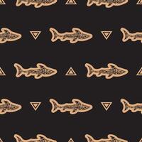 Seamless luxury dark pattern with sharks. Good for garments, textiles, backgrounds and prints. Vector