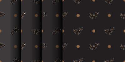 Set of Seamless Dark Pattern with Whales in Simple Style. Good for clothing and textiles. illustration. vector