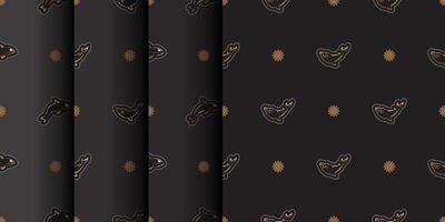 Set of Seamless Dark Pattern with Whales in Simple Style. Good for clothing and textiles. Vector illustration.