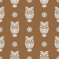 Simple owl seamless pattern in boho style. Good for backgrounds, prints, apparel and textiles. Vector