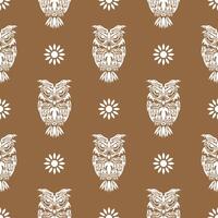 Simple owl seamless pattern in boho style. Good for backgrounds, prints, apparel and textiles. Vector