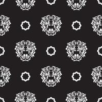 Seamless pattern with white face tigers in Polynesian style. Good for clothing and textiles. Vector illustration.