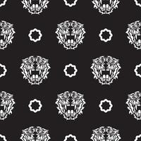 Seamless pattern with white face tigers in Polynesian style. Good for clothing and textiles. Vector illustration.