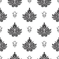 Black-white Seamless pattern with lotuses in Simple style. Good for backgrounds, prints, apparel and textiles. vector