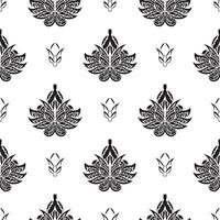 Black-white Seamless pattern with lotuses in Simple style. Good for backgrounds, prints, apparel and textiles. Vector