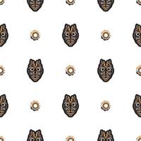 Seamless pattern with mask in the style of Maori or Samoa. Good for backgrounds and textiles. Vector illustration