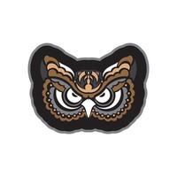 Colored print head of an owl. Polynesia and Maori patterns. Isolated. Vector illustration.