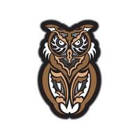 Colored print head of an owl. Polynesia and Maori patterns. Isolated. Vector