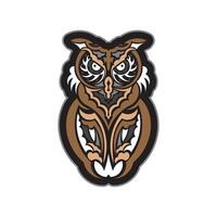 Colored print head of an owl. Polynesia and Maori patterns. Isolated. Vector