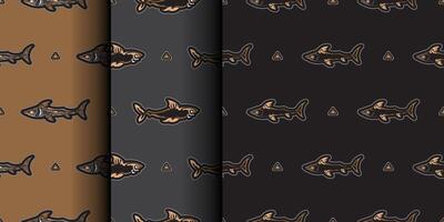 Set of Seamless dark pattern with sharks. Good for clothing and textiles. Vector