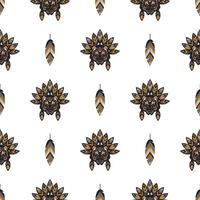 Seamless pattern with tiger head in feathers. For backgrounds, prints and textiles. illustration. vector