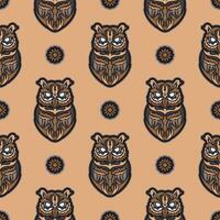 Owls seamless pattern in boho style. Good for backgrounds, prints, apparel and textiles. illustration. vector
