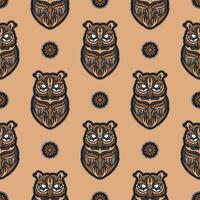 Owls seamless pattern in boho style. Good for backgrounds, prints, apparel and textiles. Vector illustration.