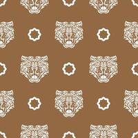 Seamless pattern with white tiger face in boho style. Polynesian style tiger face. Good for backgrounds, prints, apparel and textiles. Vector