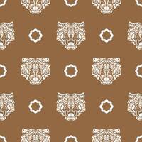 Seamless pattern with white tiger face in boho style. Polynesian style tiger face. Good for backgrounds, prints, apparel and textiles. Vector