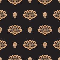 Dark solid color Seamless pattern with lotuses in Simple style. Good for clothing, textiles, backgrounds and prints. Vector illustration.
