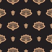 Dark solid color Seamless pattern with lotuses in Simple style. Good for clothing, textiles, backgrounds and prints. Vector illustration.