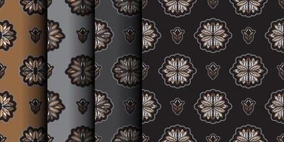 Set of Seamless pattern with lotuses. Dark background. Expensive and luxurious style. Good for clothing and textiles. Vector illustration.