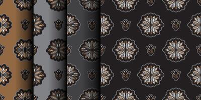 Set of Seamless pattern with lotuses. Dark background. Expensive and luxurious style. Good for clothing and textiles. Vector illustration.