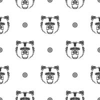 Black-white seamless pattern with bear face. Good for mural wallpaper, fabric, postcards and printing. Vector