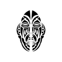 The face of the chief in the style of Hawaiian ornaments. Samoan tattoo designs. Isolated. Vector illustration.