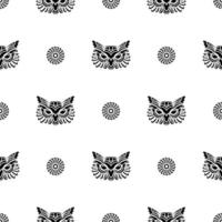 Seamless pattern with the face of an owl, a forest bird on a white background. Suitable for poster, postcard, banner, textile and menu design. Vector